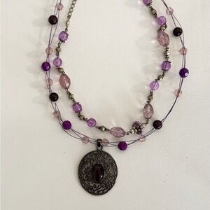 Purple Multi-Strand Filigree Pendant Necklace
